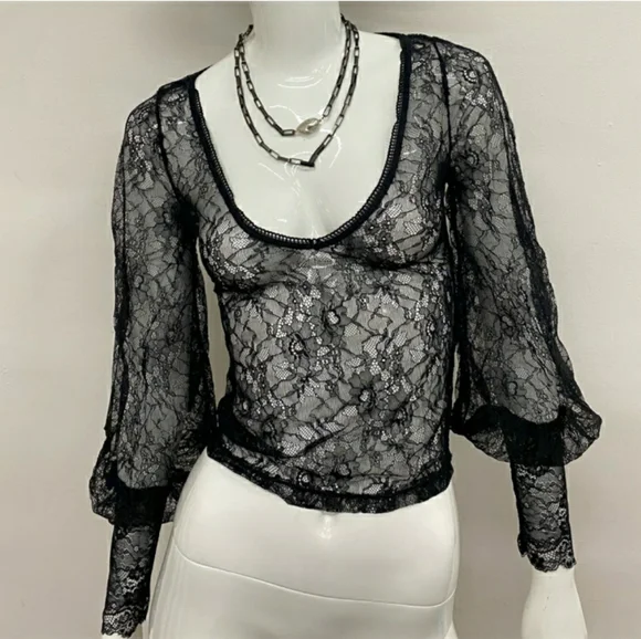 LAST 1! WIDOW Black Lace Victorian Blouse - Picture 4 of 4